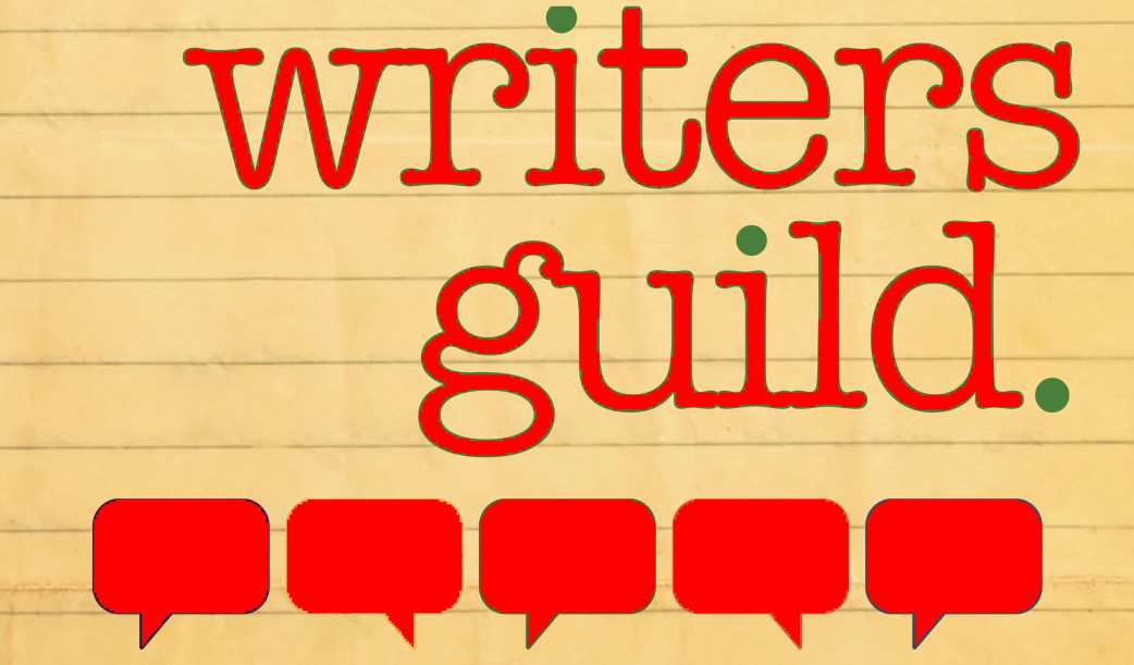 Image shows the words Writers Guild on a yellow orange background