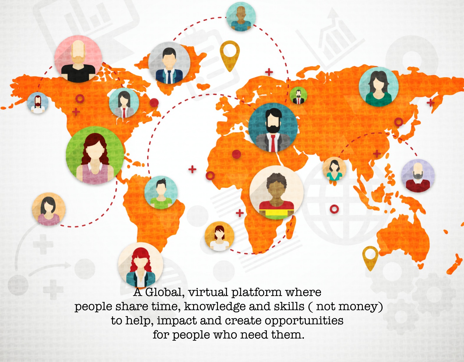 60 Minute 2Impact - Picture shows a global map of professionals connecting and sharing knowledge with those who need opportunities